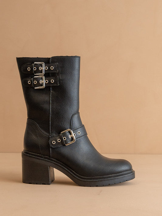The Rider | Black Mid-Calf Moto Boot in Black - BOOTS & BOOTIES photo