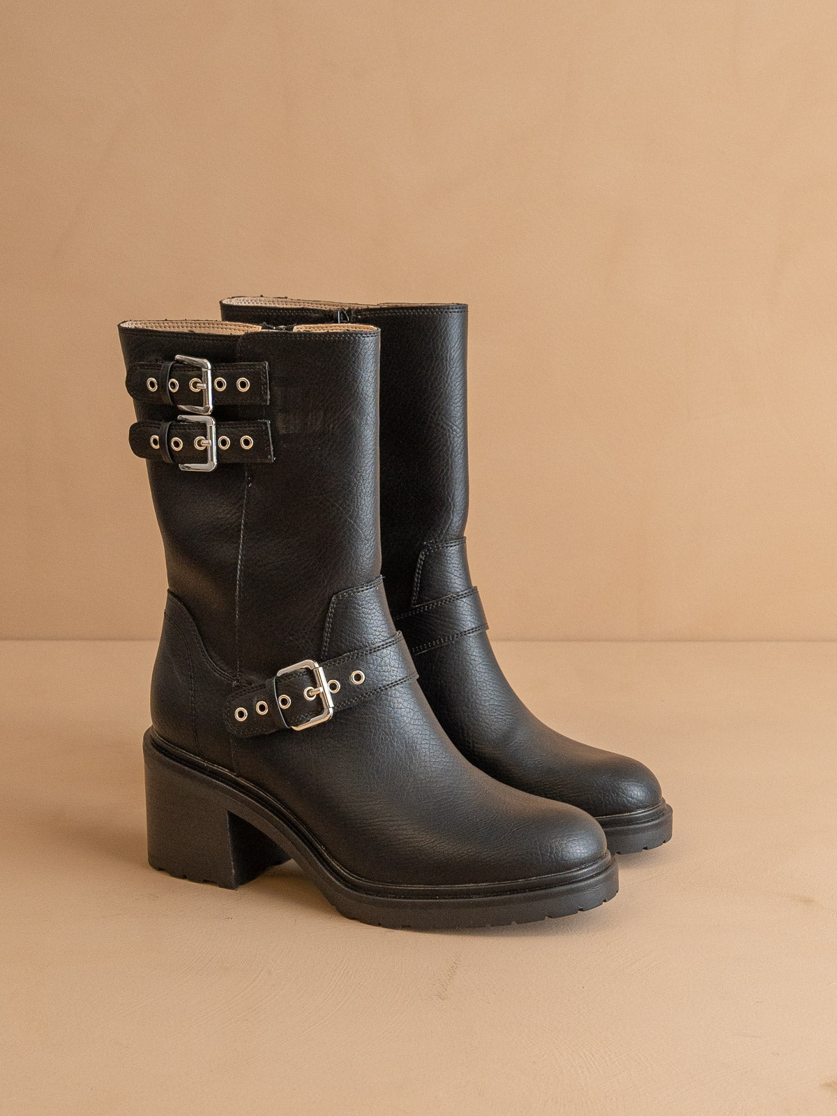 The Rider | Black Mid-Calf Moto Boot in Black - BOOTS & BOOTIES photo