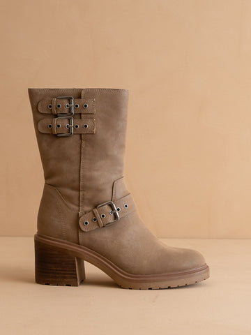 The Rider | Dark Taupe Mid-Calf Moto Boot in Dark Taupe - BOOTS & BOOTIES photo