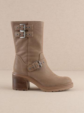 The Rider | Dark Taupe Mid-Calf Moto Boot