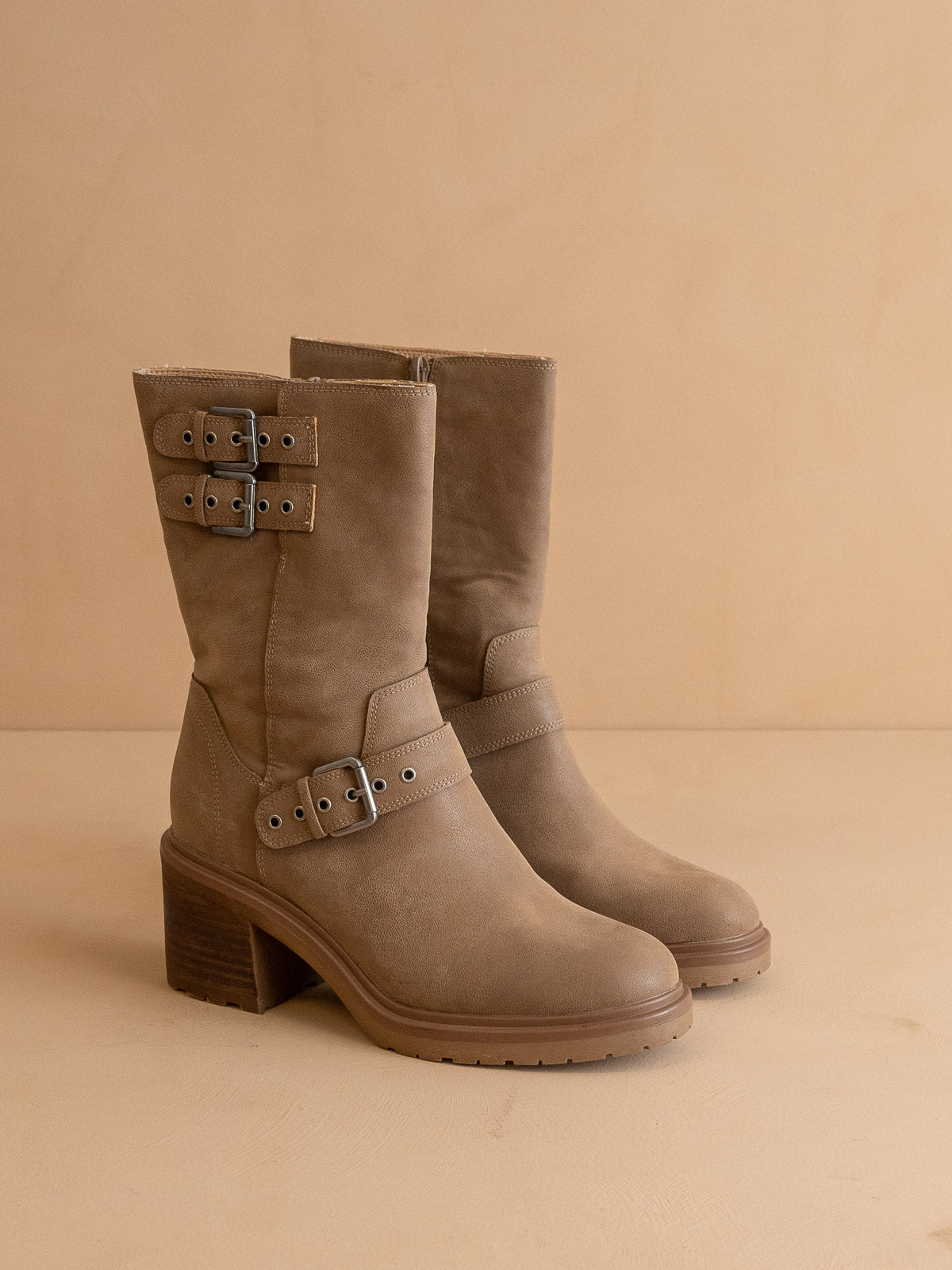 The Rider | Dark Taupe Mid-Calf Moto Boot in Dark Taupe - BOOTS & BOOTIES photo