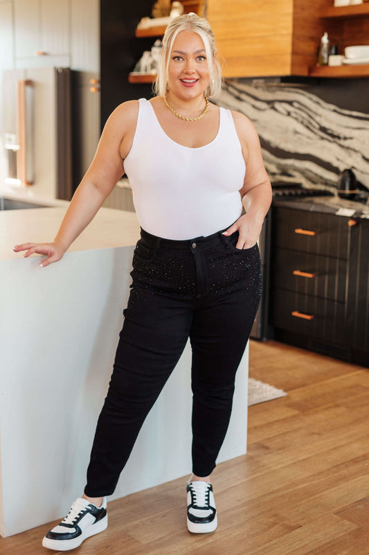 Judy Blue Reese Rhinestone Slim Fit Jeans in Black in - Denim photo