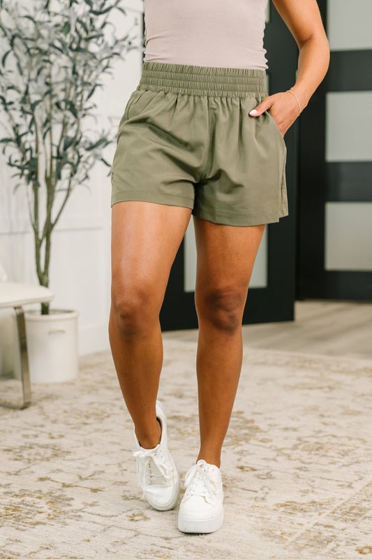Rile Me Up High Waisted Shorts in Dusty Olive in - Womens photo