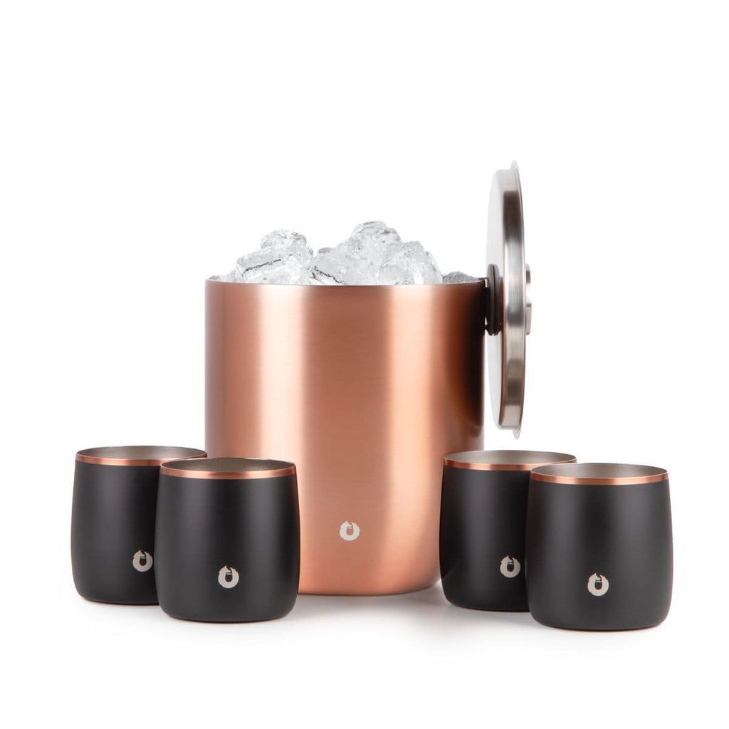 Stainless Steel Ice Bucket with Rocks Glass Set, Gold and Black in GoldandBlack - Barware photo