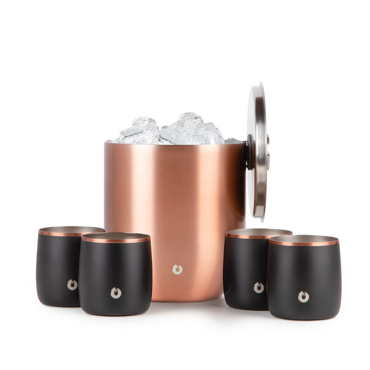 Stainless Steel Ice Bucket with Rocks Glass Set, Gold and Black in GoldandBlack - Barware photo