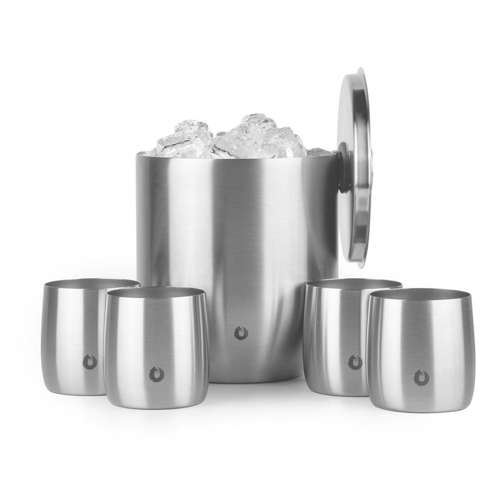 Stainless Steel Ice Bucket with Rocks Glass Set, Steel in Steel - Barware photo