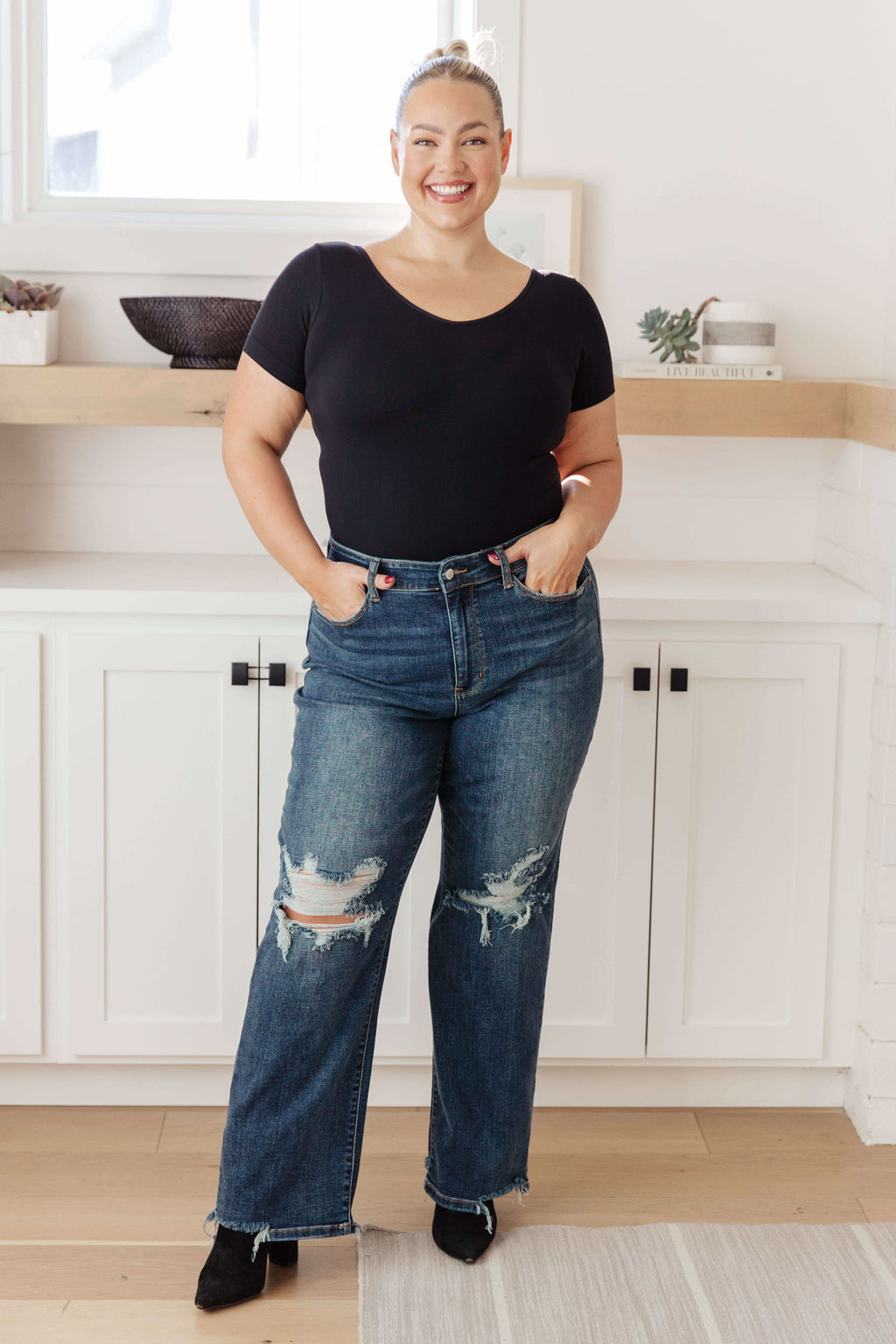 Rose High Rise 90's Straight Jeans in Dark Wash - SwagglyLife Home & Fashion