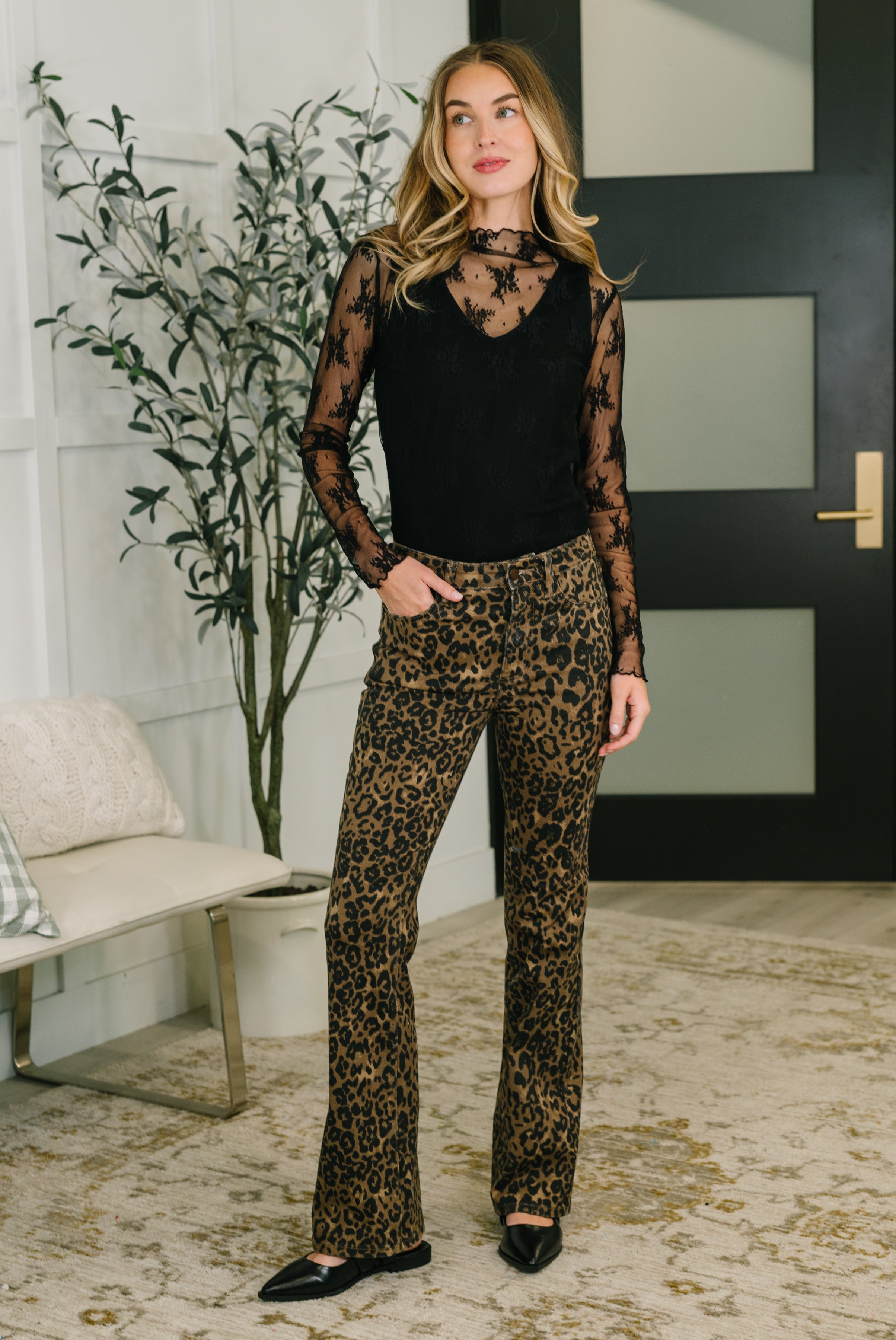 Roxy High Waist Bootcut Leopard Print in - Womens photo