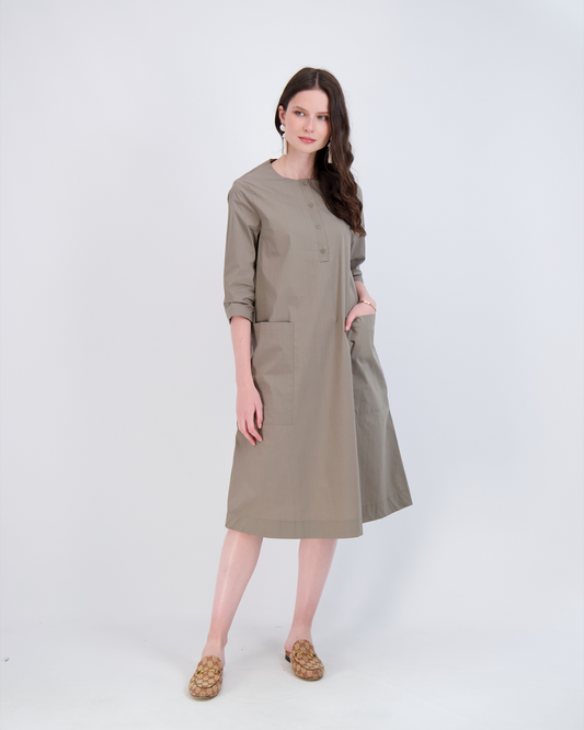 Shirt Dress With Pockets - Stone