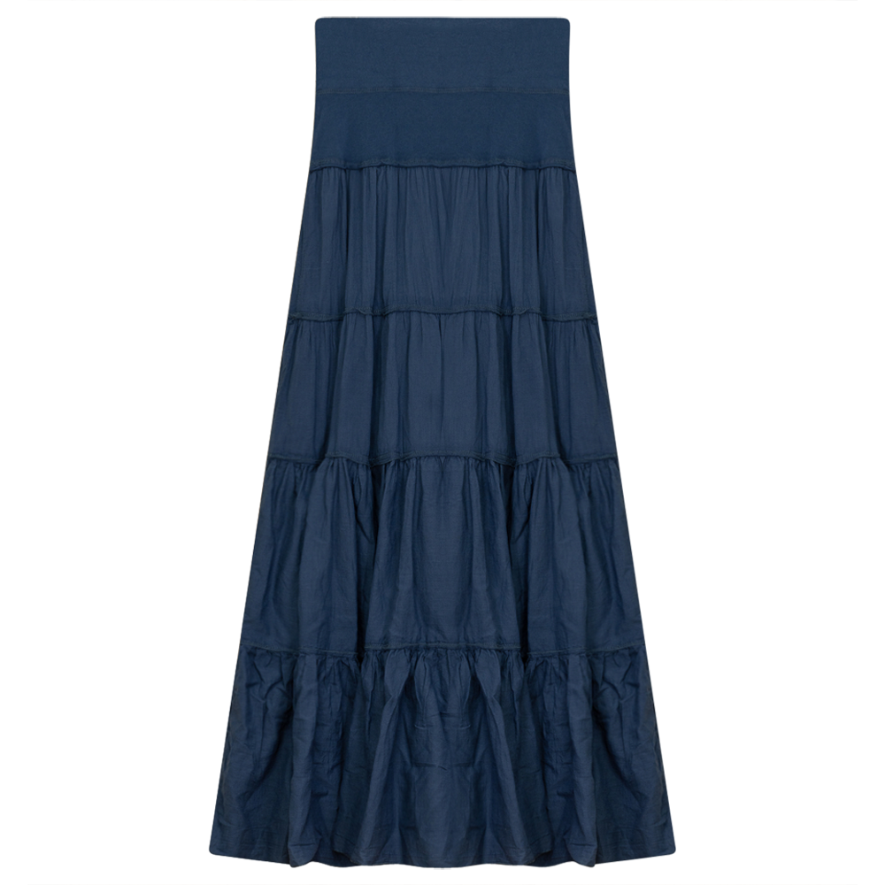 Ladies Tiered Maxi Gauze Skirt in Insignia Blue - Ladies Skirt photo