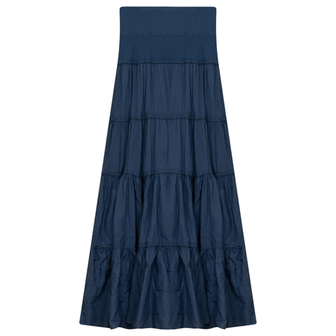 Ladies Tiered Maxi Gauze Skirt in Insignia Blue - Ladies Skirt photo