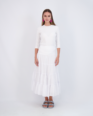 Ladies Tiered Maxi Gauze Skirt in White - Ladies Skirt photo