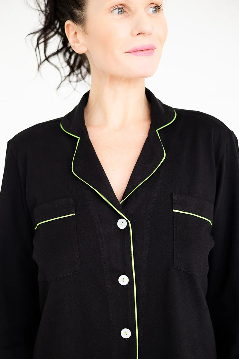 Classic Luxury Pajamas in Brushed Pima Cotton in Black Green - PAJAMAS photo