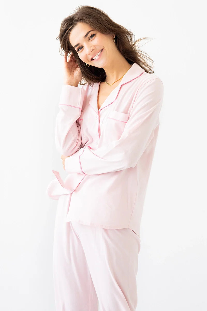 Classic Luxury Pajamas in Brushed Pima Cotton in Light Pink Bubble Gum - PAJAMAS photo