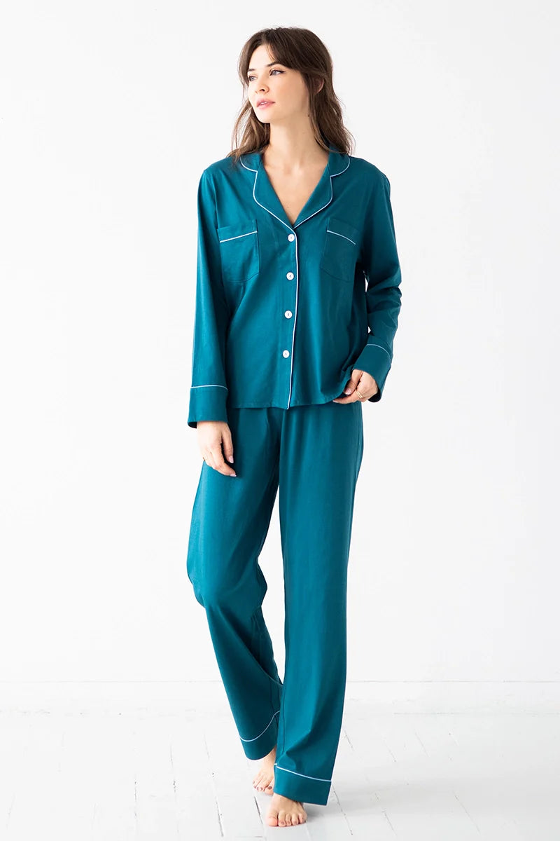 Classic Pajamas in Pima Cotton in Deep Teal Light Blue - PAJAMAS photo