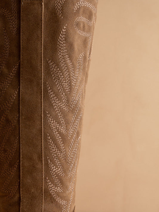 The Samara | Brown Embroidered Tall Cowgirl Boot in - BOOTS & BOOTIES photo