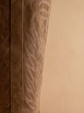 The Samara | Brown Embroidered Tall Cowgirl Boot in - BOOTS & BOOTIES photo