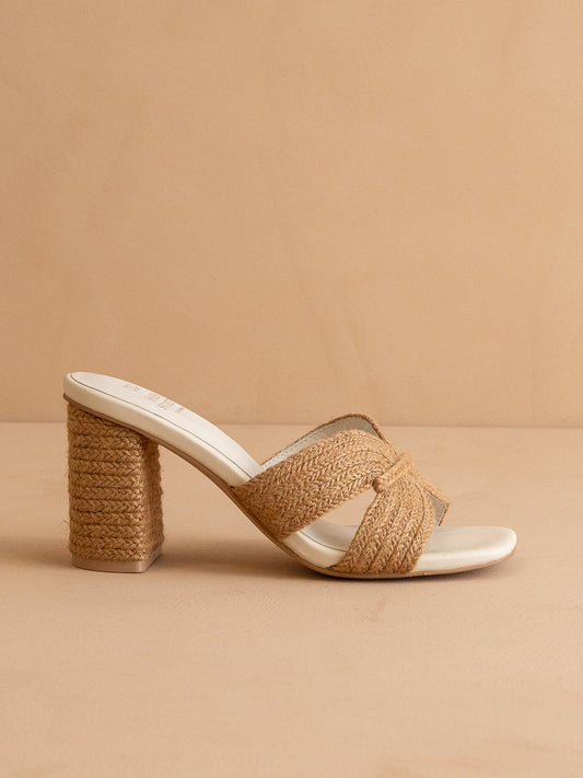 The Santiago | Toffee Raffia Block Heel in - HEELS photo