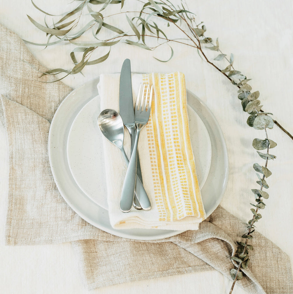 Aden Cotton Dinner Napkin in Natural with Gold Set of 2 - Cloth Napkins photo