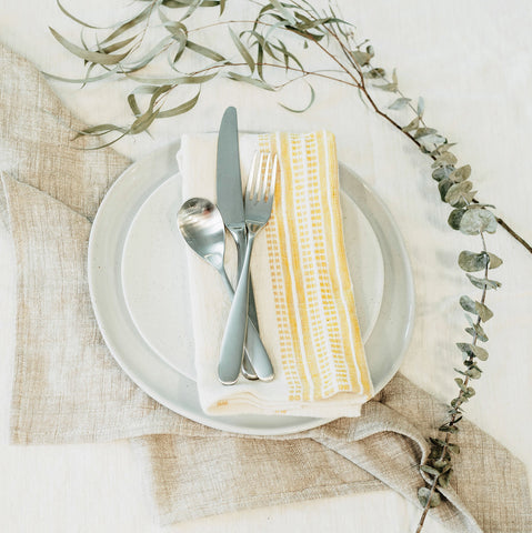 Aden Cotton Dinner Napkin in Natural with Gold Set of 2 - Cloth Napkins photo