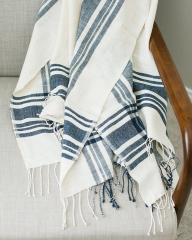 Cabin Hatch Cotton Throw Blanket in Navy - Blankets photo