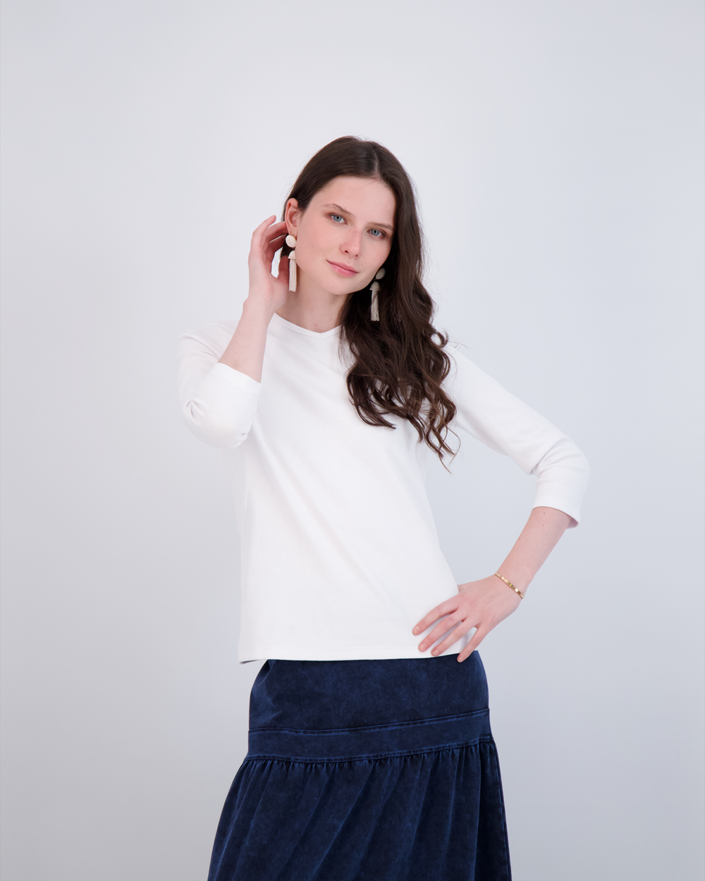 V Neck Ribbed Tee in - Ladies Pullover photo