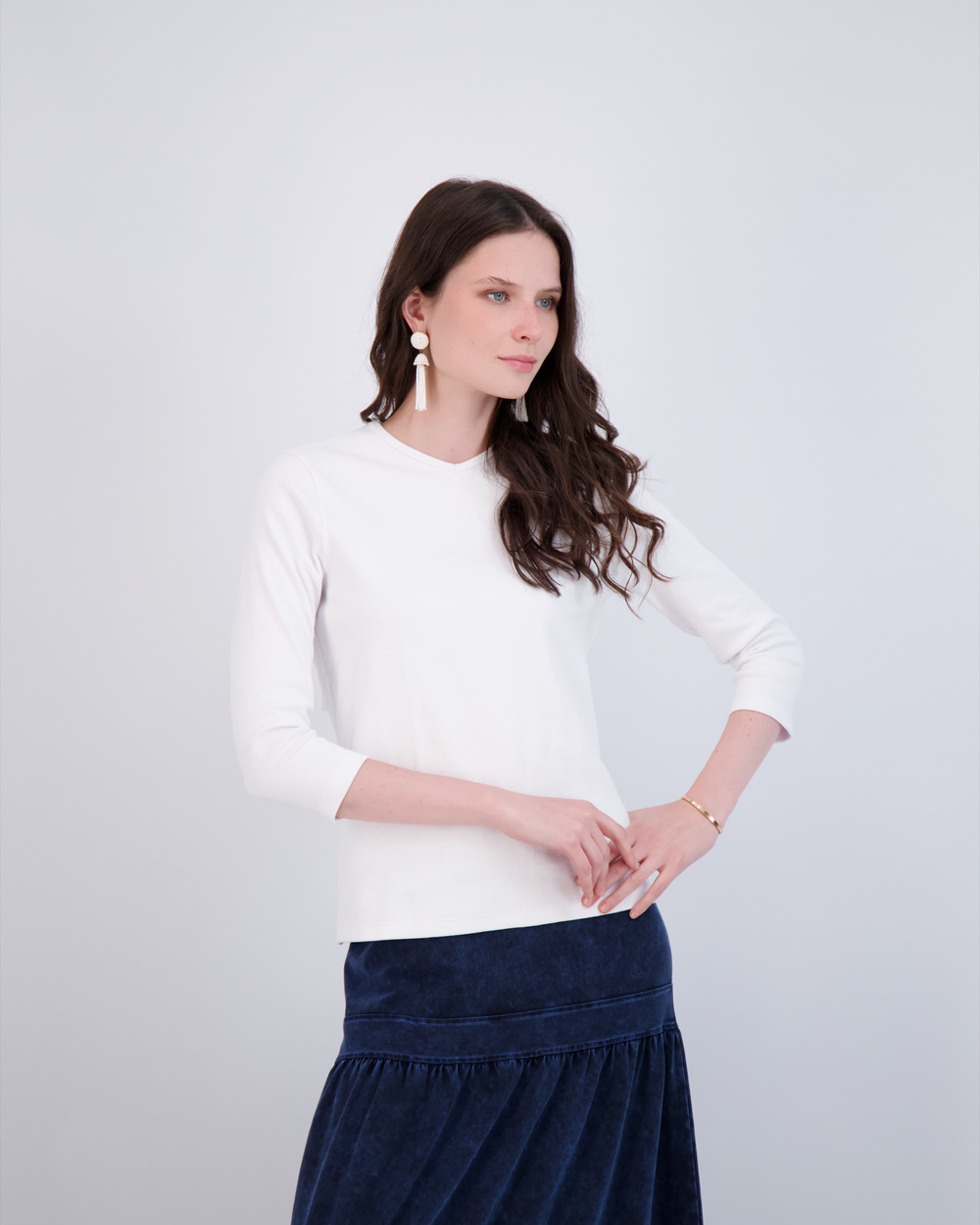 V Neck Ribbed Tee in - Ladies Pullover photo