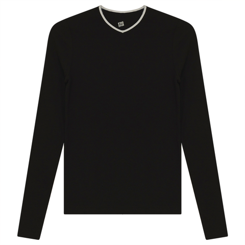 V-Neck Ribbed Tee in Black White 5XL - Ladies Pullover photo