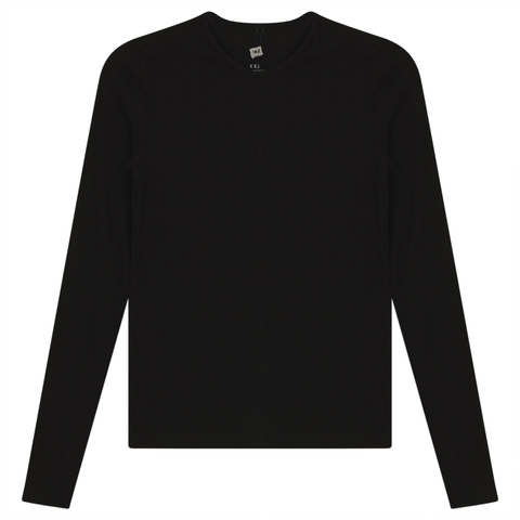 V-Neck Ribbed Tee in Black - Ladies Pullover photo