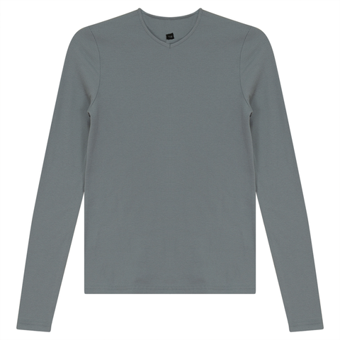 V-Neck Ribbed Tee in Dark Dusty Blue 5XL - Ladies Pullover photo