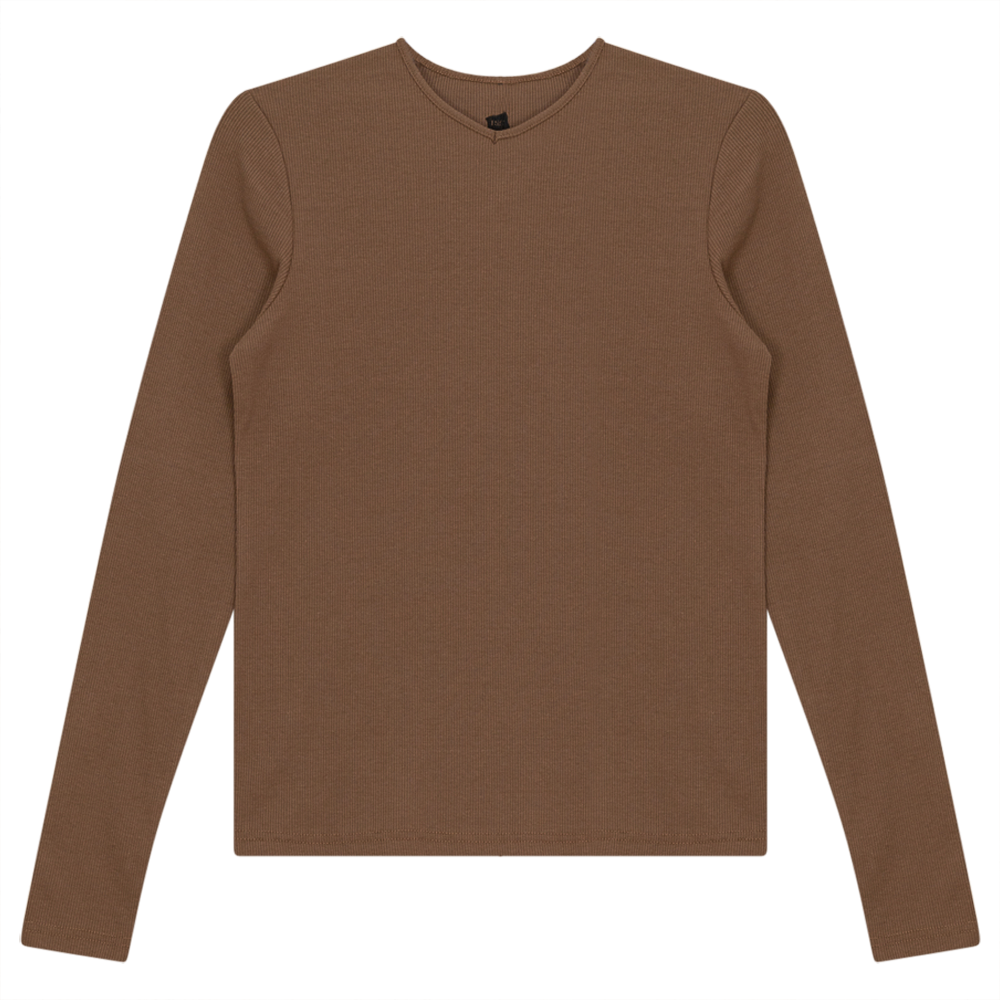 V-Neck Ribbed Tee in Mocha - Ladies Pullover photo