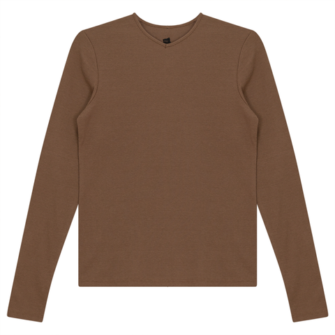 V-Neck Ribbed Tee in Mocha - Ladies Pullover photo