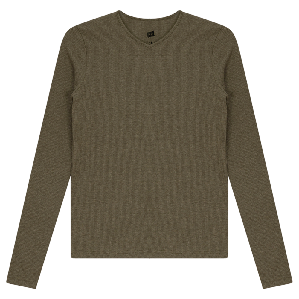 V-Neck Ribbed Tee - Stone
