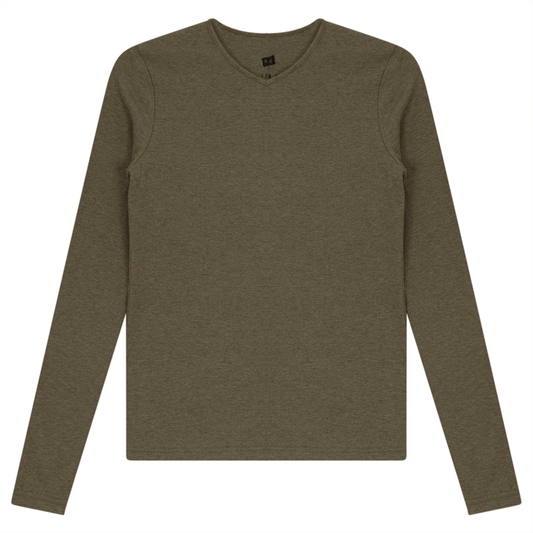 V-Neck Ribbed Tee - Stone