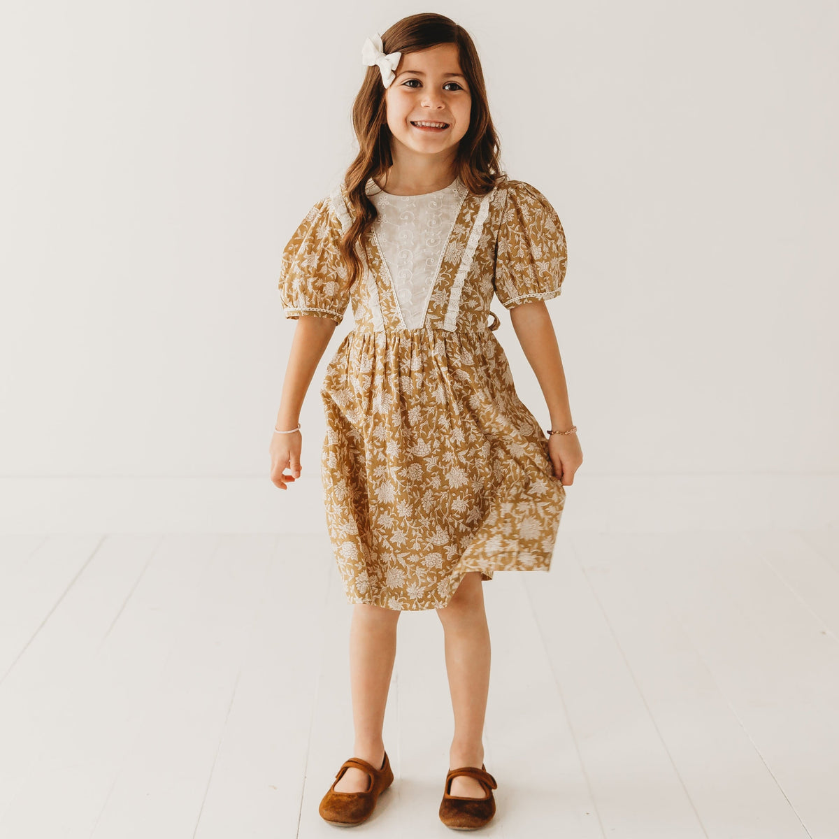Embroidered fabric V shape Yoke Dress in - Dress photo