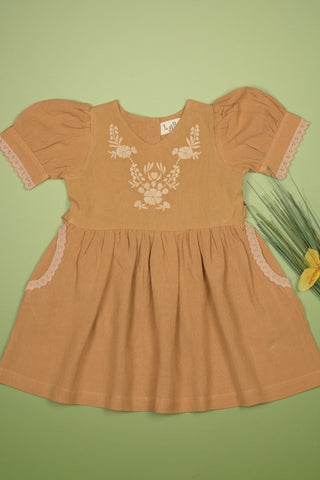 Embroidered yoke with Puff Sleeves in - Dress photo