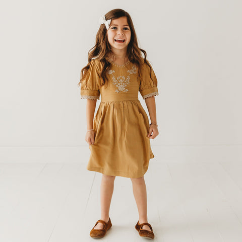Embroidered yoke with Puff Sleeves in - Dress photo