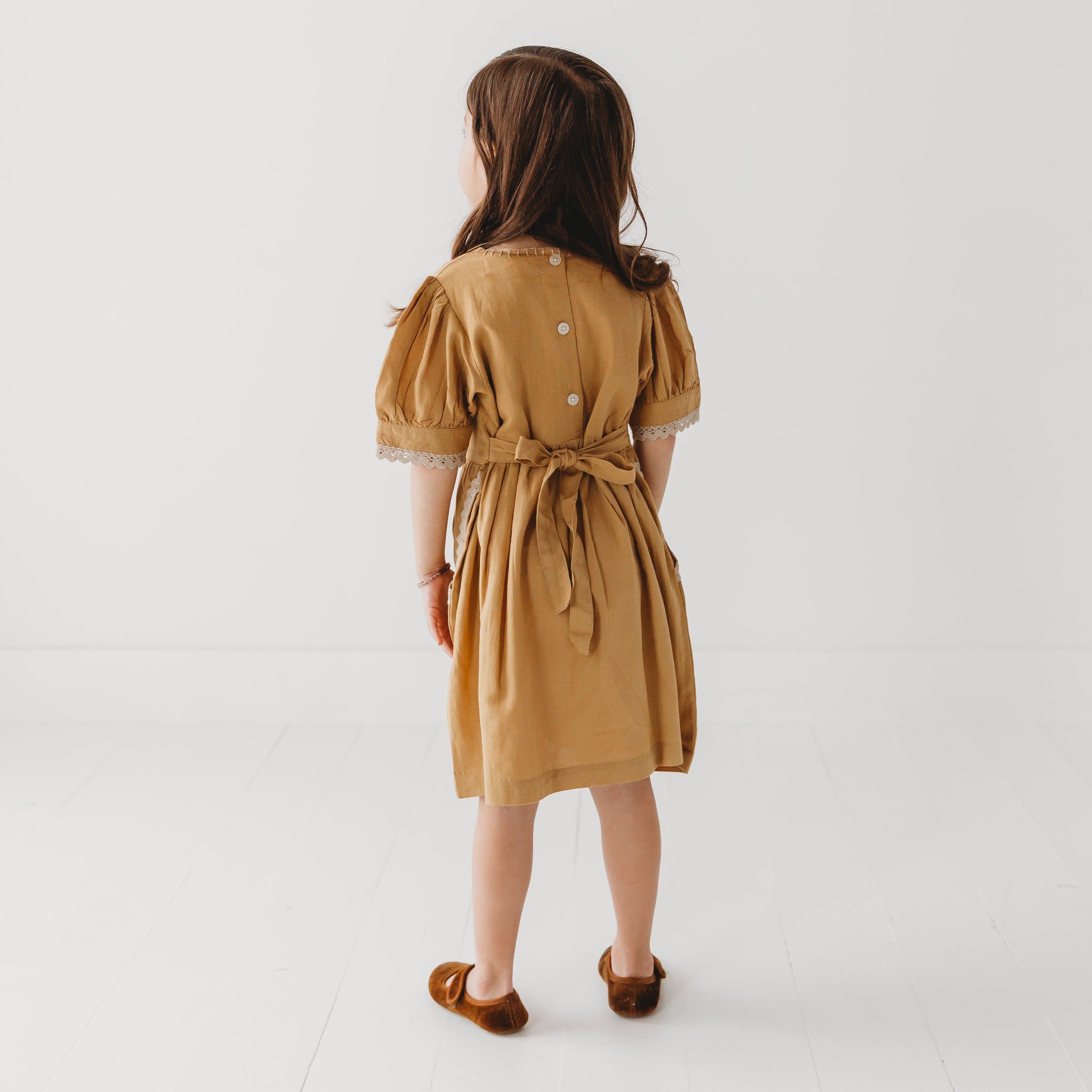 Embroidered yoke with Puff Sleeves in - Dress photo