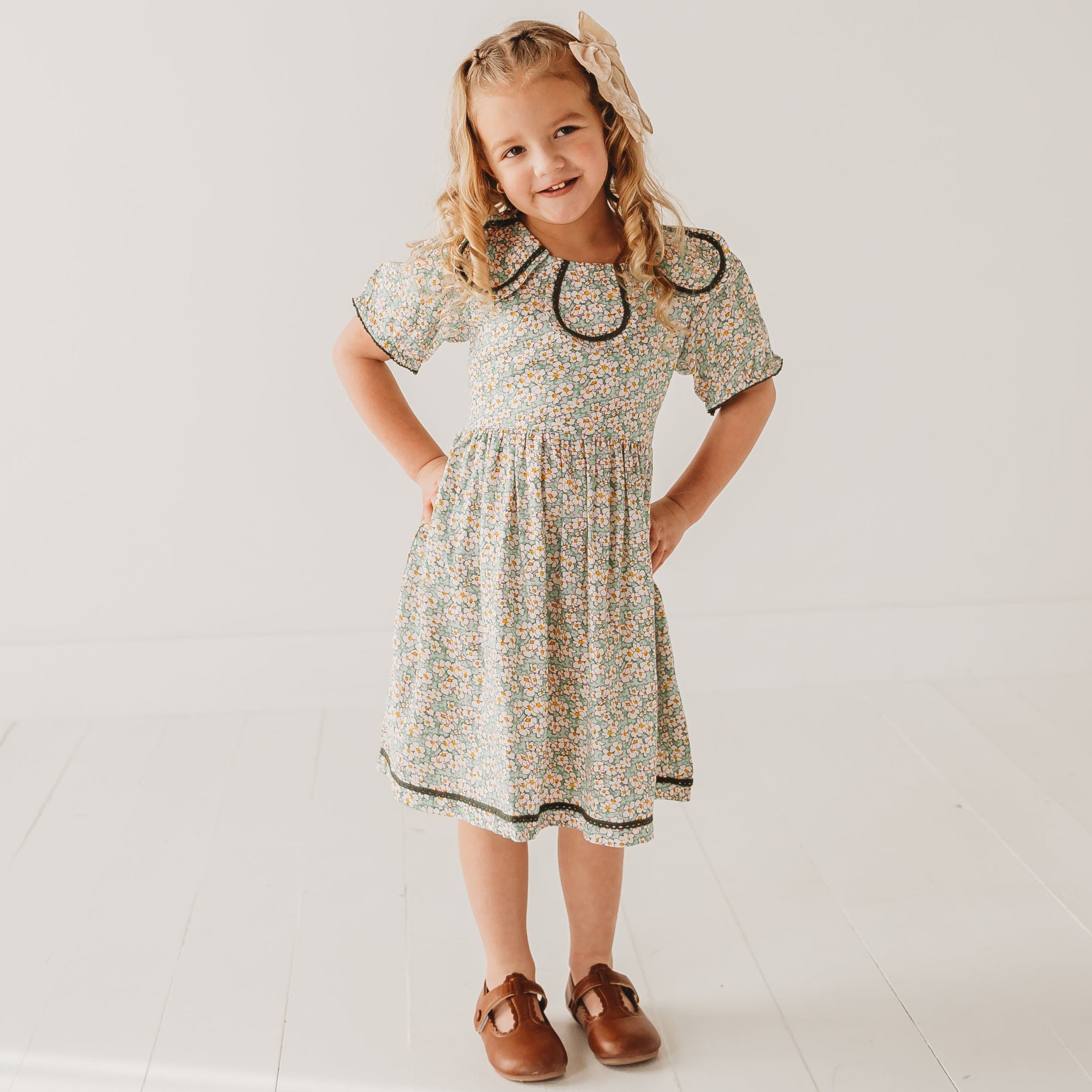 Green Floral Printed Dress with Lace Detail in - Dress photo