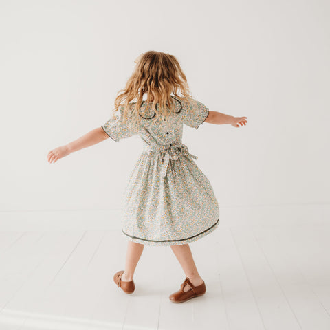 Green Floral Printed Dress with Lace Detail in - Dress photo