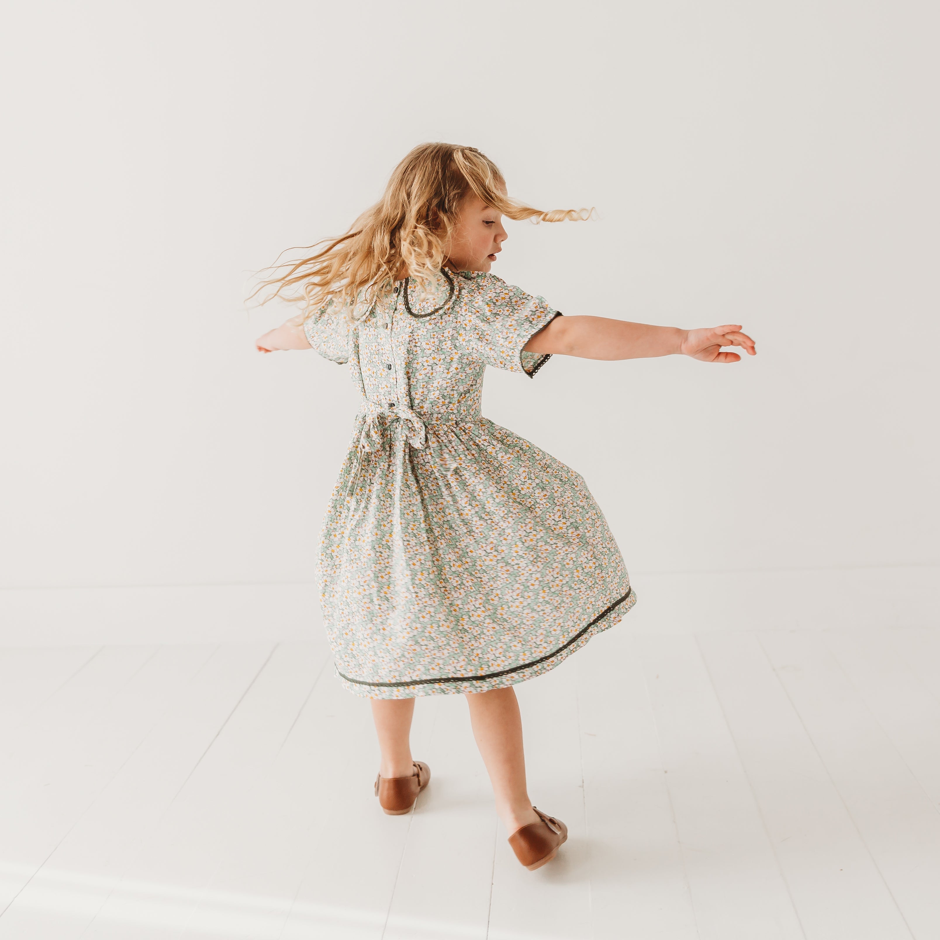 Green Floral Printed Dress with Lace Detail in - Dress photo