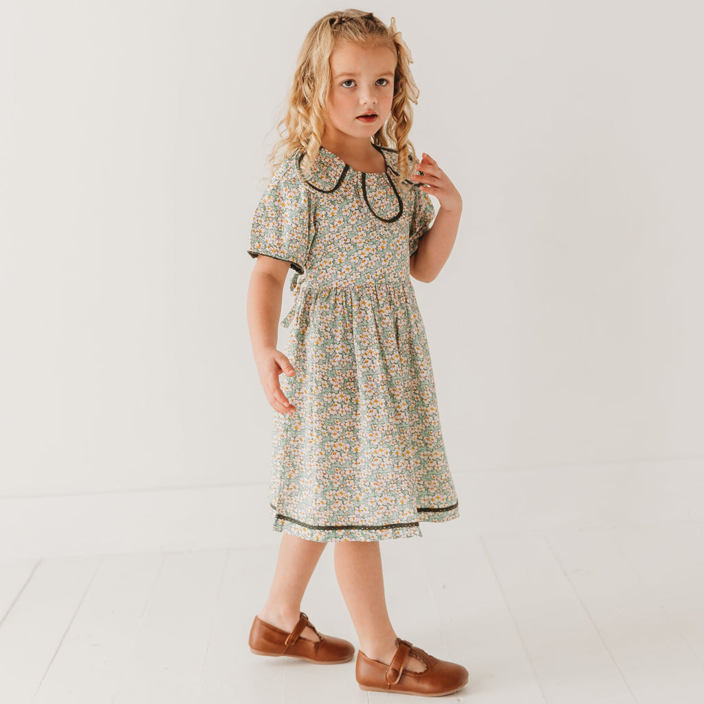 Green Floral Printed Dress with Lace Detail in - Dress photo