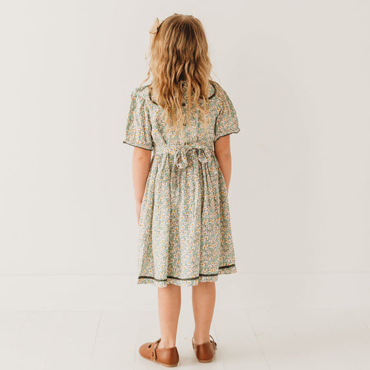 Green Floral Printed Dress with Lace Detail in - Dress photo