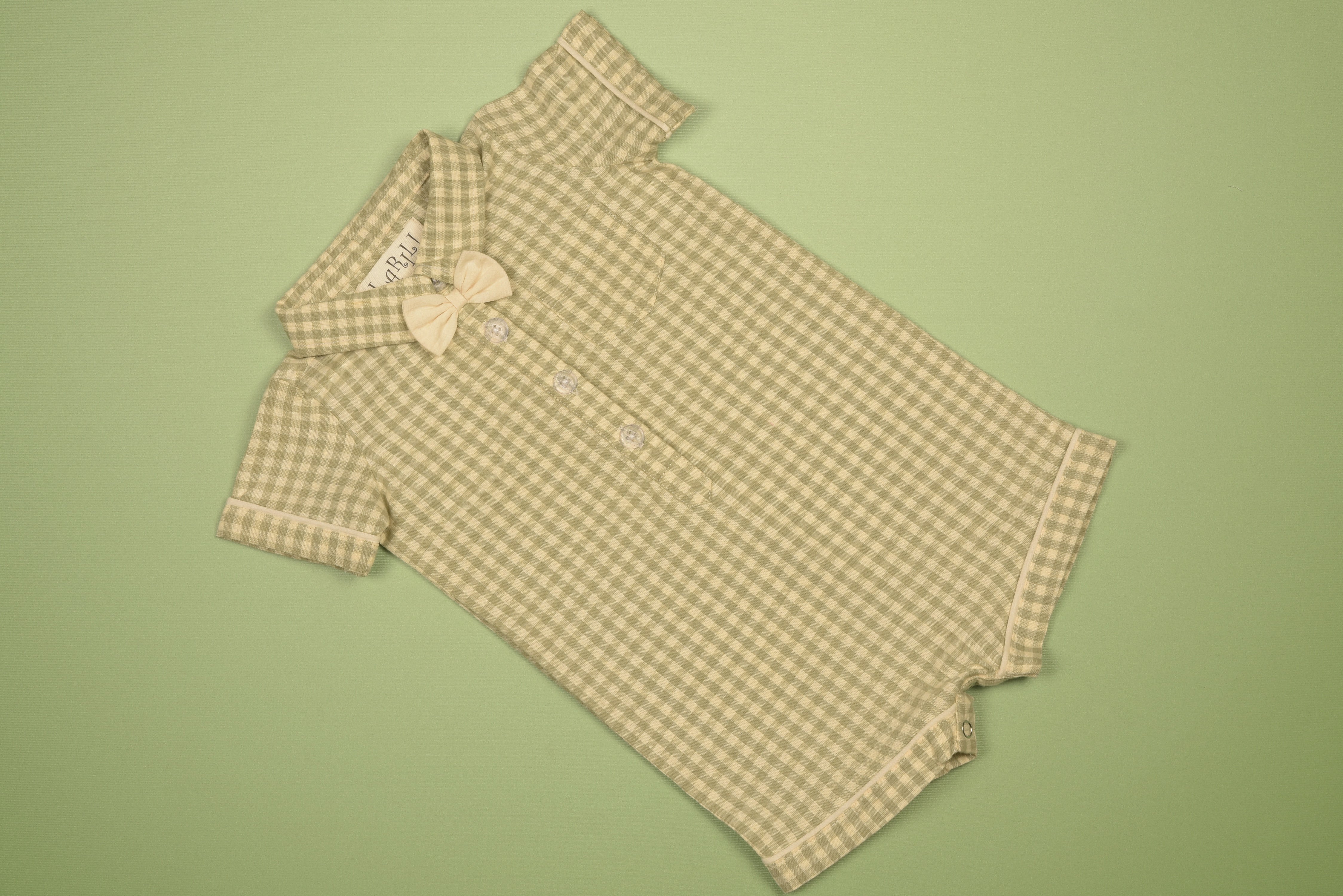 Green Gingham Boy Bubble in - Romper photo