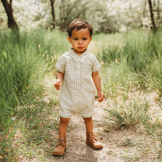 Green Gingham Boy Bubble in - Romper photo