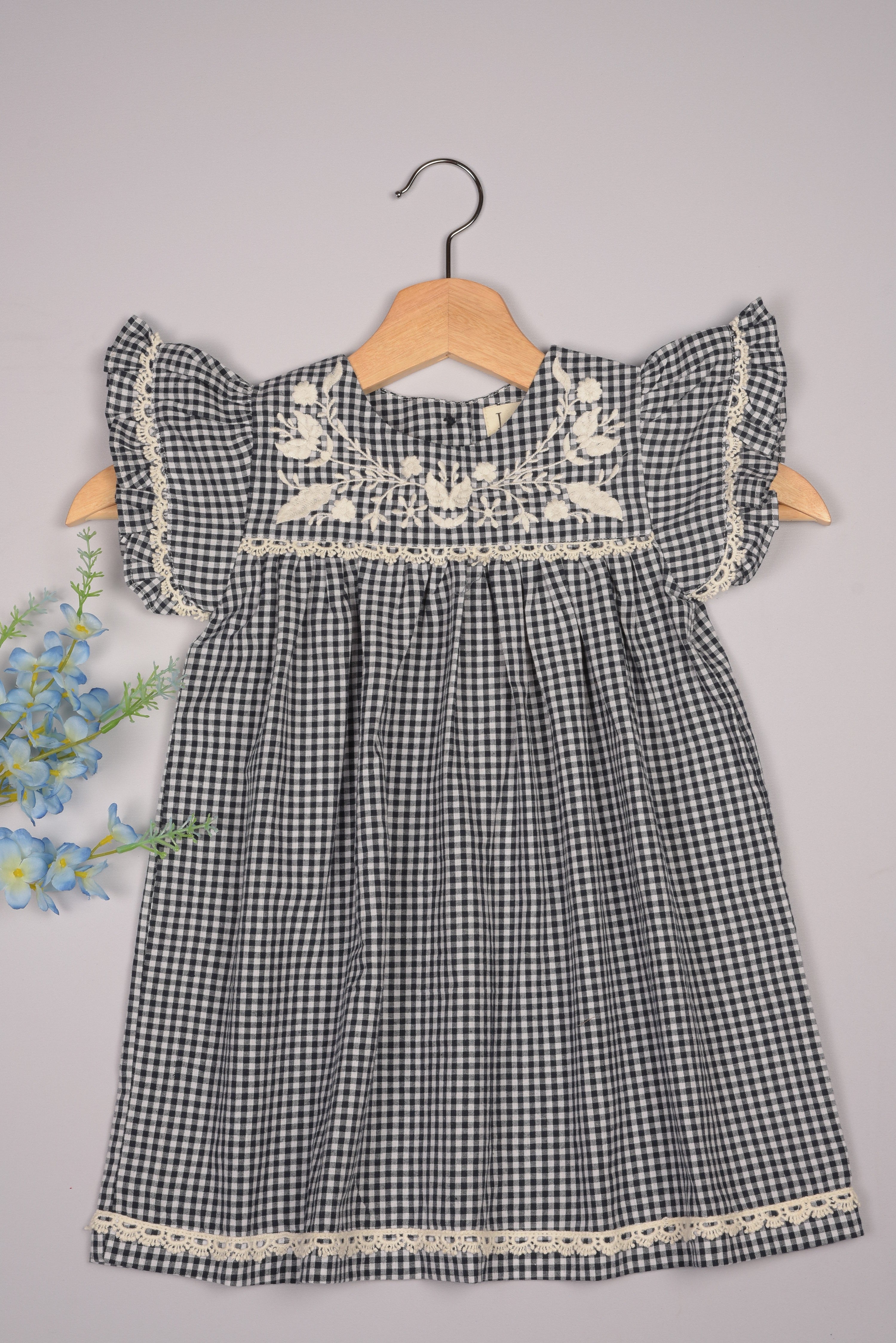 Embroidered Yoke Eith Ruffle Sleeves Dress in - Dress photo