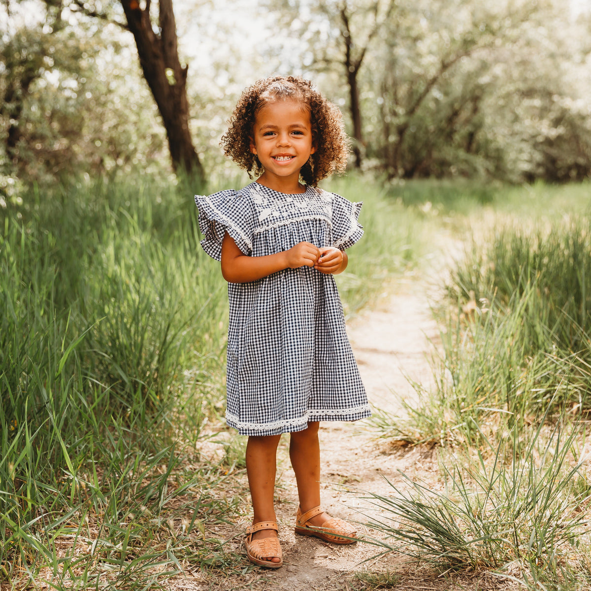 Embroidered Yoke Eith Ruffle Sleeves Dress in - Dress photo