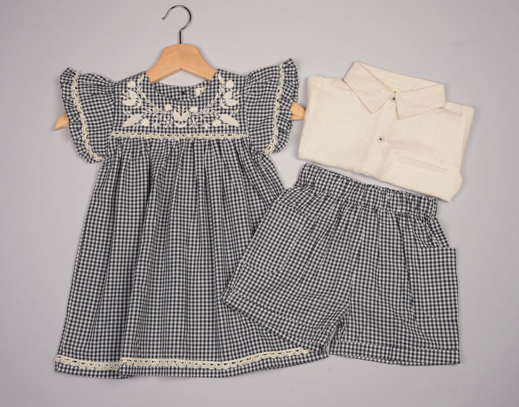 Embroidered Yoke Eith Ruffle Sleeves Dress in - Dress photo