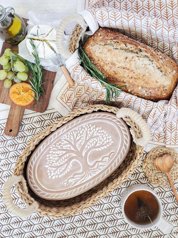 KORISSA Bread Warmer & Basket Gift Set with Tea Towel - Tree of Life Oval