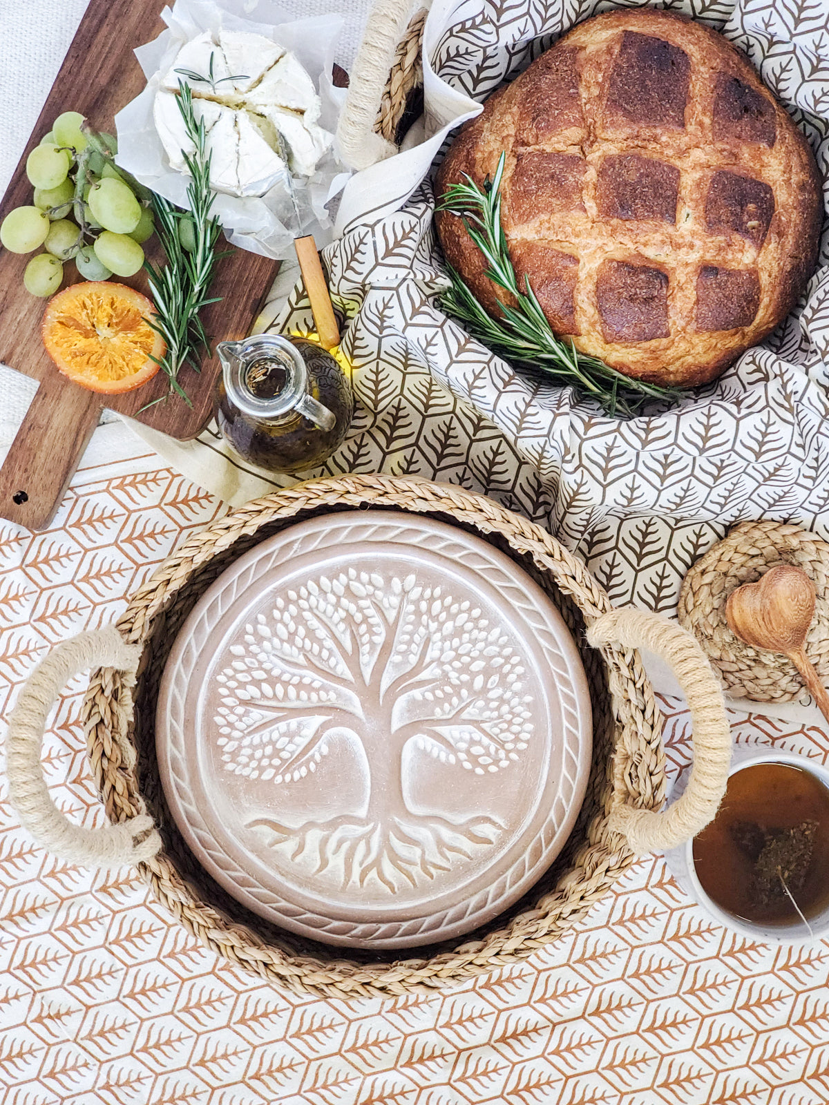 Bread Warmer & Basket Gift Set with Tea Towel - Tree of Life Round in - KITCHEN photo